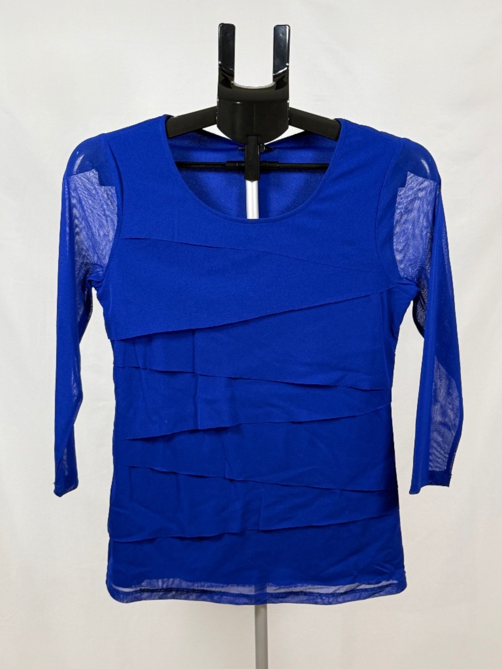 NWT Alfani Bright Blue Tiered Ruffle Sheer Sleeve Top Size S